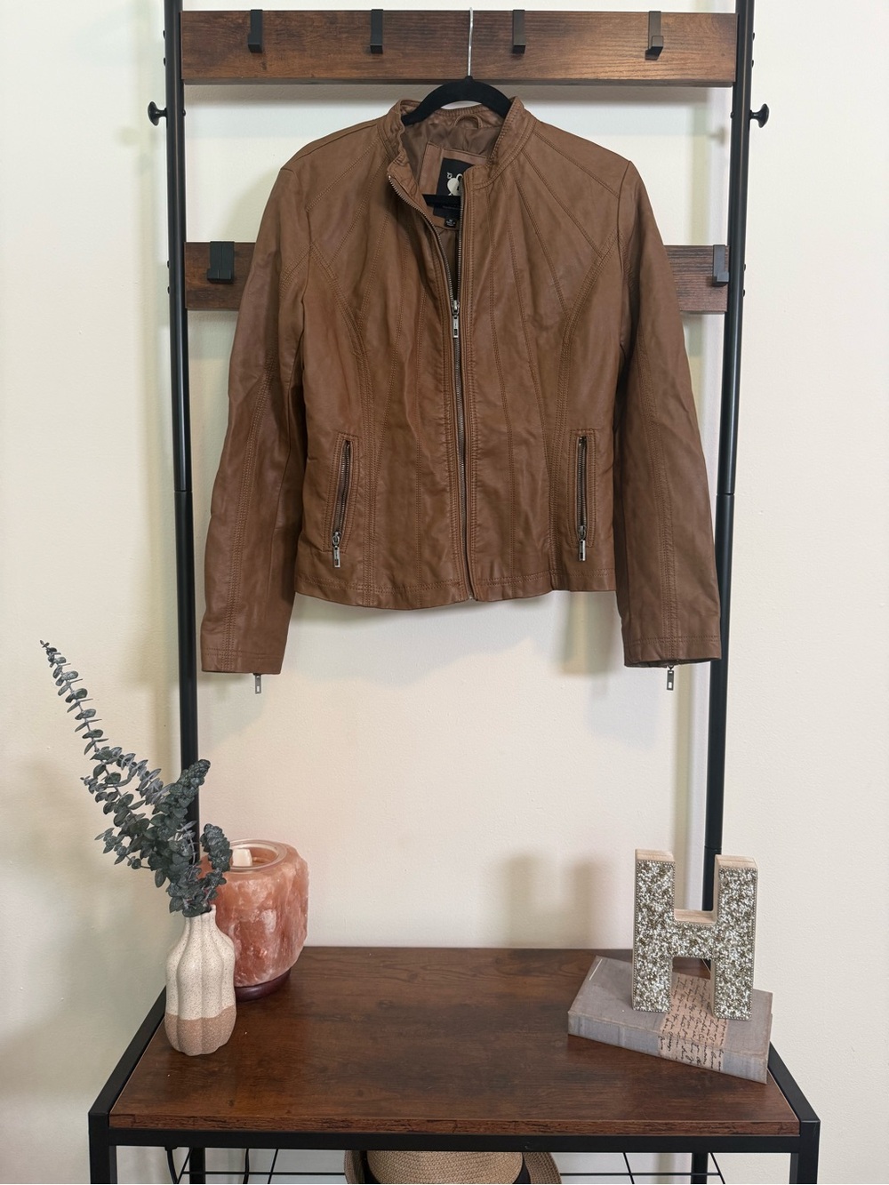 Lock & Love Faux Leather Moto Jacket | Women’s Medium | Cognac Brown M